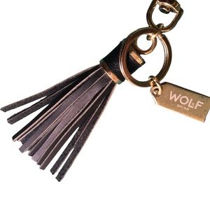 Wolf Jewelry Keychain Tassle Black Leather